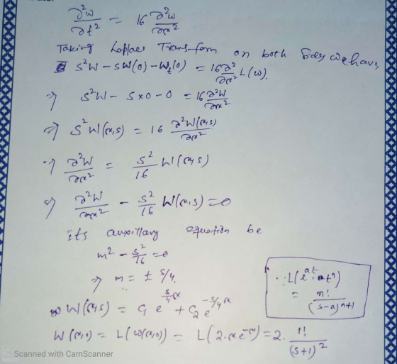 dw at2 on care? Taking hoplace Transform s²w-sal(o) - W (0) = 1622 da² sw-sxoro = 162²W both side we have L(w). Dne 2 2²W/94)