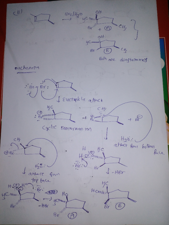 ci 애 32 ha lite mult 14 Crawl Br+ 0 . CH₂ cu 2 o alt HC BrB CH, Both are diasteromet mechanism BOT Br: 1 & Electrophile attac