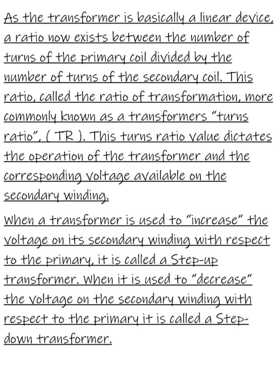 As the transformer is basically a linear device, a ratio now exists between the number of turns of the primary coil divided b