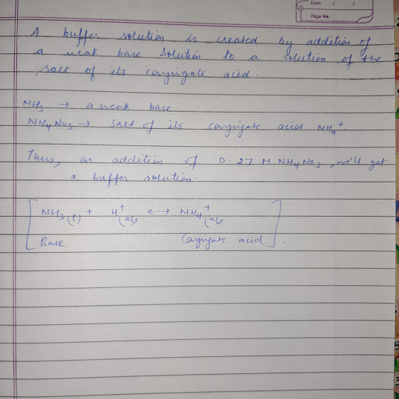 Date / Page No. A buffer a neak salt of solution is base solution its caprigate created to a aced. by addition of solution of
