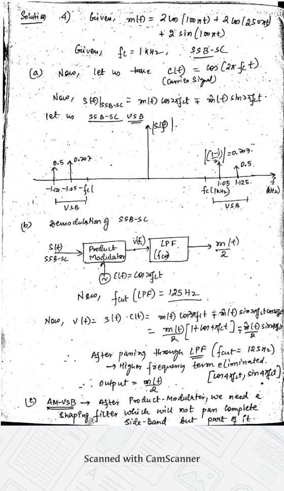 Solution 4 Gives, mlt) = 2 10s (10ont) + 2 loslasont + 2 sin (1007) Givens fc = 1 kHz, SSB-SE (a) Now, let us take. CLE (carr