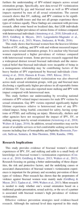 furthers the understanding of IPV-related impacts across sexual orientation groups. Specifically, new data reveal SV Victimiz