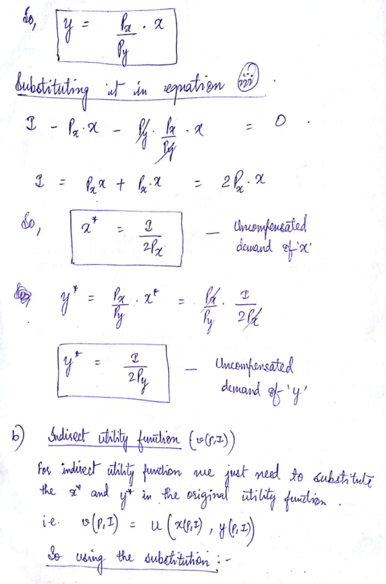 bubstituting it in epation line - Pax - Bul. a z 2 - Bell + bcx 22 Amcompensated demand of a Uncompersated demand of y b) A