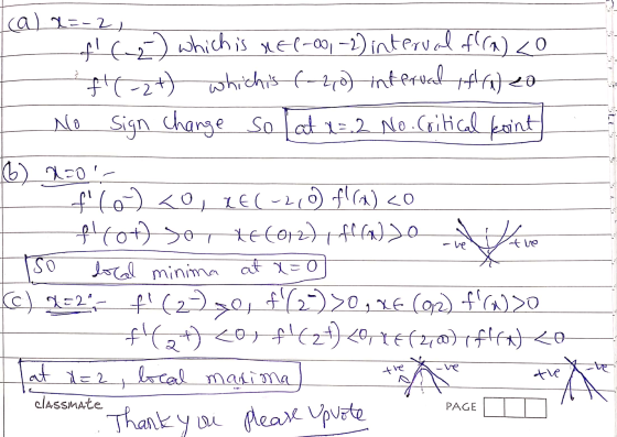 Ical x=-2, f ( 2 ) which is ne1-00-2) internal of (a) <o f(-2+) which is (-40) interual fazo Mo Sign change so (at x=2 No. C