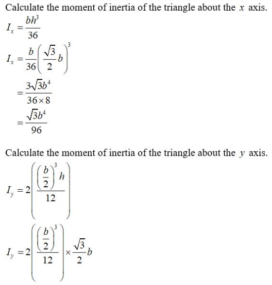 Calculate the moment of inertia of the triangle about the x axis. _31364 36x8 364 96 Calculate the moment of inertia of the t