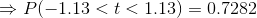 \Rightarrow P(-1.13<t<1.13) = 0.7282