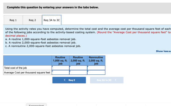 Complete this question by entering your answers in the tabs below. Req 2 Req 1 Req 3A to 3C Using the activity rates you have