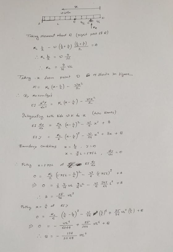 O Toking moment about B (sight post of B) R -W (+ ) + ) = 0 Re = 2 we aking -x from point . & os shown an figure m= Re (x - 2