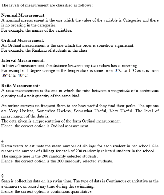 The levels of measurement are classified as follows: Nominal Measurement: A nominal measurement is the one which the value of