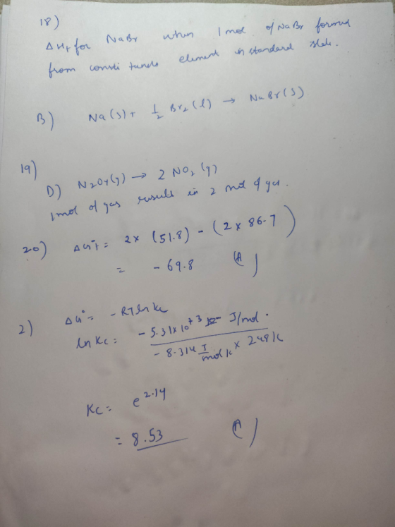 18) when I mol of Na By element in standard formal Shale. Au for Nabr from consti tunds Na Br(s). Bra (1) B) Na(s)t 19) D) N2
