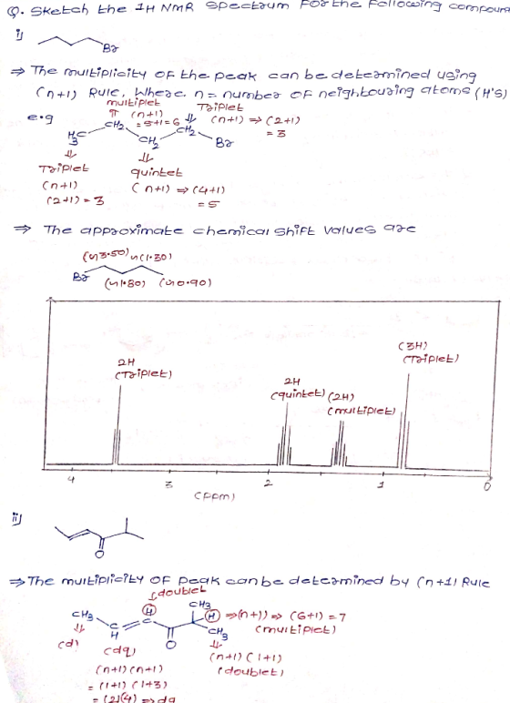 Q. Sketch the IH NMR spectrum For the following se Bar > The multiplicity of the peak can be deteamined using (n+1) Rule, Whe