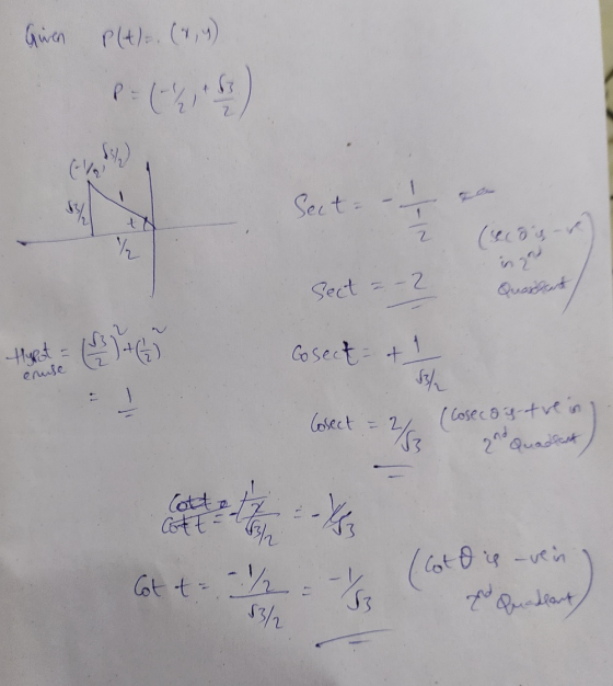 Grin P(t)= (2,4) 2-6-2013 Sect + sa sect = -2 in Quartet Cosect- & I - Cosect = 2 (Cosecay-trein . 2nd Quadrant Cot t Gt t =