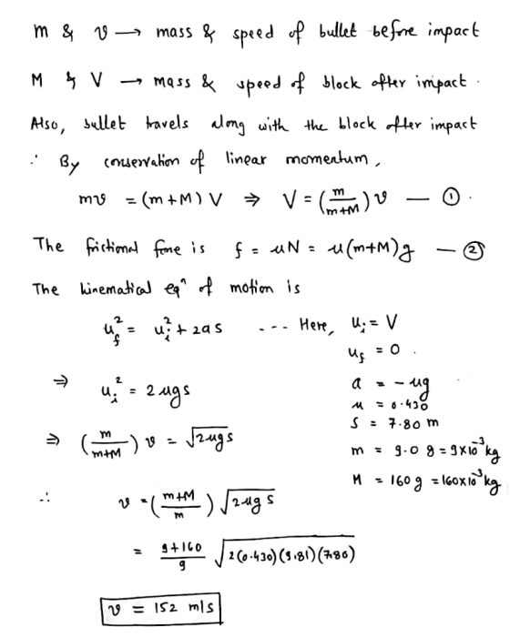 → mass speed bullet be ne impact Hso, bllet hvels Almj uitk the Llock Hh impact linçar momerlunm Hereu. = V 2 구.80 m m+M IC