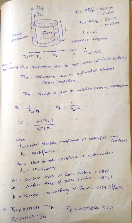 7,- 40/2 = 200m -0.2m Y - 46/2 - 23cm 0.23 m L2m 200m admosphere Network diagram. R. Tw: 55°c Teate R R₂ Resistance due to no