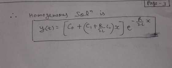 Page - 3 Homogeneous Sol is y(t) = (co +(c +R (6) x Je ure