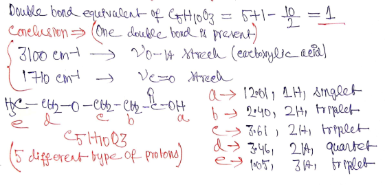 Double bond equtvalent- o t003 Ceneees ton(One doulle boud prevent 3lo0 en 41-6 Mtreel (earboylic ae Vo- Veo ee a1200lAH) sin