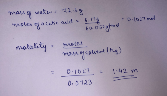 watw 42.3 6-179 O.1027 anol moles e acehic auid molality moles 1 mass a selvent (K) O-1027 1.42 m 0.0723