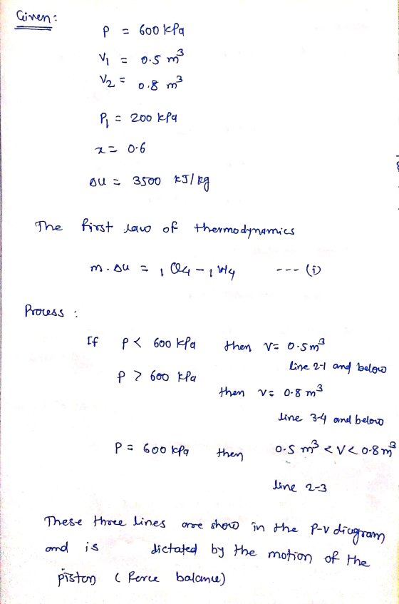 Ginen: vi m3 0.8 m? 2= 0.6 1 dictated by the motion of the Рабоо Кра 0.5 m V2 = Pi = 200 kPa ou = 3500 kg/ng The first law of