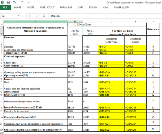 XS Consolidated statement of income - Microsoft Excel VIEW POWER QUERY FILET HOME INSERT PAGE LAYOUT FORMULAS DATA REVIEW B2