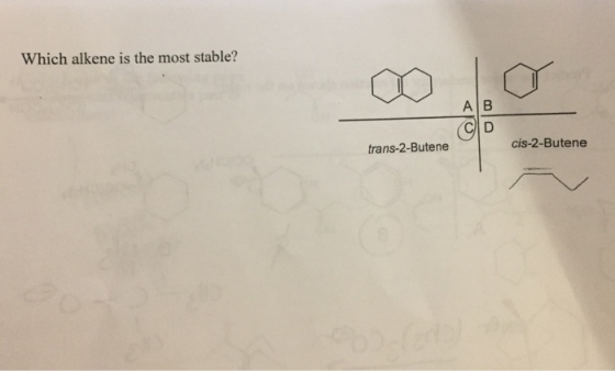 which alkene is the most stable? A B cis-2-Butene