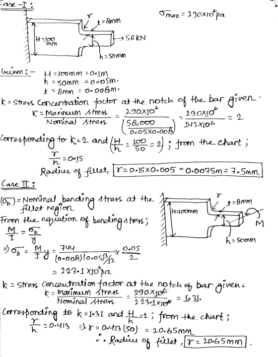 Lax-I: omax = 290x1o pa Emm 50KN H-100 mo h-somm buiren :- H-100mm = 0.1m h = somm = 0.05m. t=8mm = 0.006m. k = Stress concen