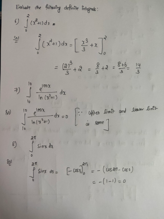 Evaluate the following definite integrats! e συχ un cas de in G²1 dx 8o lo loox - dx=o upper limit and leaver lining ✓ In (x²