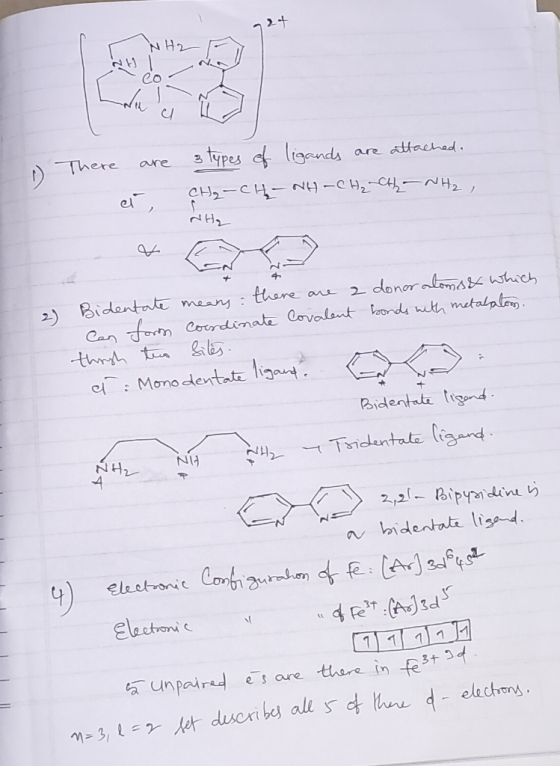 NH2 7-9 1) There are că 3 types of ligands are attached. CH₂-CH-NH-CH₂ CH2NH₂ , 2) Bidentate means there are a donor alomo& w