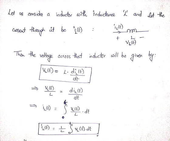 considee a inductor with inductance ħ and let the 2 _te) current through it be e(t) mm + 2 VELE Then the voltage V_(t) = acro