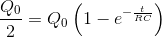 \frac{Q_0}{2}=Q_0\left ( 1-e^{-\frac{t}{RC}} \right )