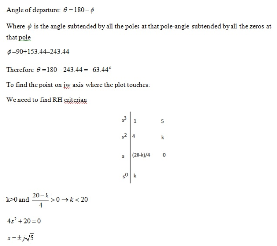 Angle of departure: 180-ф where ф is the angle subtended by all the poles at that pole-angle subtended by all the zeros at th