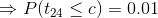 \Rightarrow P(t_{24}\leq c) = 0.01