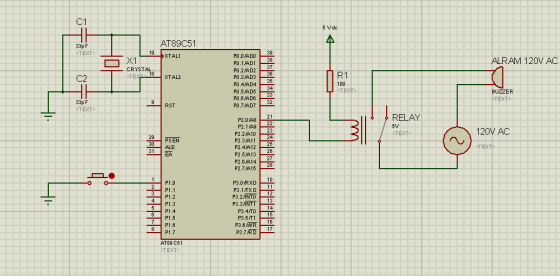 5 V dc 33pF AT89C51 XTAL1 119 ALRAM 120V AC CRYSTAL <TE 18 XTAL2 PO.D/ADO PO.1/AD1 PO.2/AD2 PO.3/AD3 P0.4/AD4 P0.5/AD5 PO.8/A