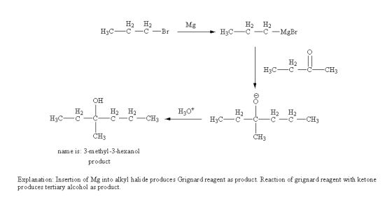 H2 H2 Mg H2 H2 H3C-C C CH3 он H2 H2 H30 H2 H2 CC CH3 CH3 name is: 3-methyl-3-hexanol product CH3 Explanati on: Insertion of M