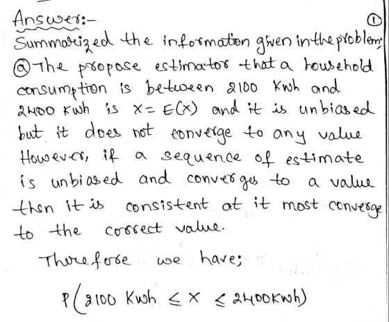 Answer:- Summarized the information given in the problemi @ The propose estimator that a household consumption is between 210