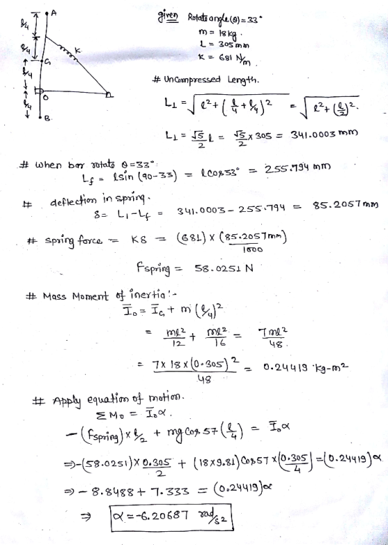 mon ao atatea given Rotate angle (6)=33 m = 18kg. 1 = 305 mm K = 681 Nm # Un Compressed Length. L. = 122+($+84)? Je+(912 L1=
