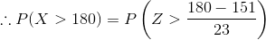 1 180 151 :. P(X > 180) = P(Z >= 23