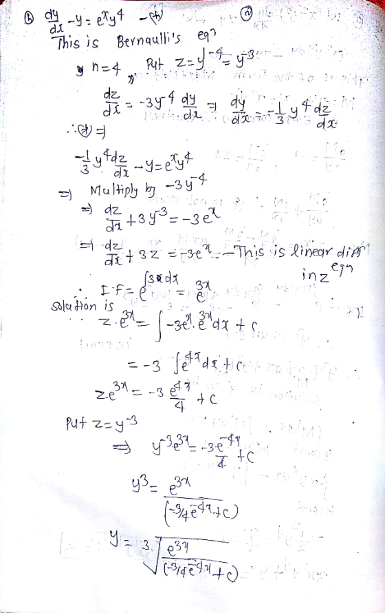d dy-y=elyt - @ This is Bernaullis eq? nad put z=4 -4 = your man = -344 dy z dy pod kde ga3 .:65 = zbytdz -Yety! P e Multipl