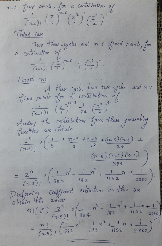 n6 fined points for a contribution of ( ) ( ) Third case Two thau-cycles and nos fixed points, for a contribution of (26)! (7