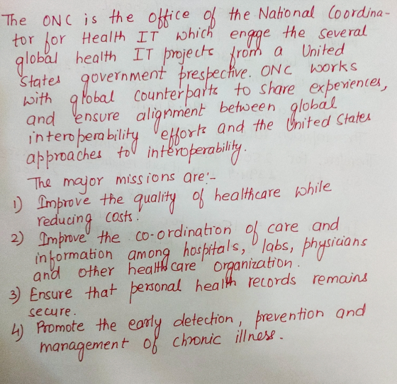 The ONC is the office o the Nahonal Coordina- tor lor Health IT ohich global the Several United engge rego State government p