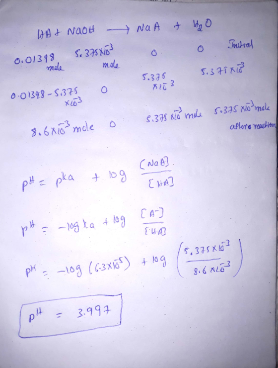 Na A O O.01398 mde Snshral mole s.37 s.336 0.01398-S.37S 8.6Amcle S.375 N6 mle S.37S Nio male aftere reuchion pHpka CWAI CAD