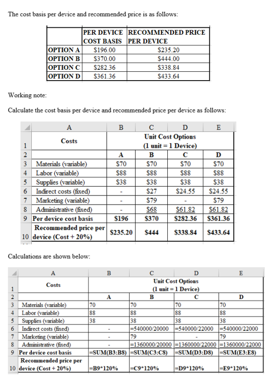 The cost basis per device and recommended price is as follows: PER DEVICE RECOMMENDED PRICE COST BASIS PER DEVICE ΟΡΤIONΑ ΟΡΤ