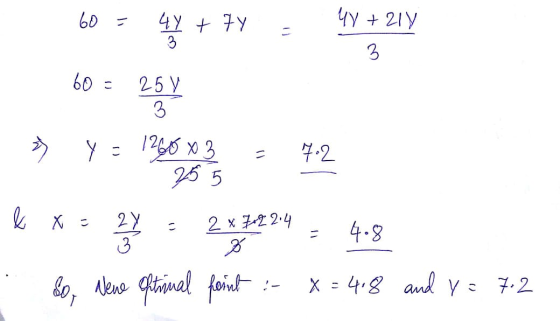 4Y 21y 4y 7y 3 3 60 25 y 3 y 4.2 25 5 2Y 3 2 x 2.4 4.8 Wewe iual foint X 4.8 and Y 7.2