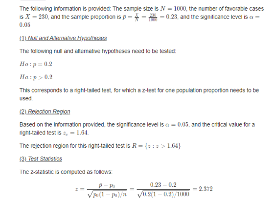 The following information is provided: The sample size is N = 1000, the number of favorable cases is X = 230, and the sample