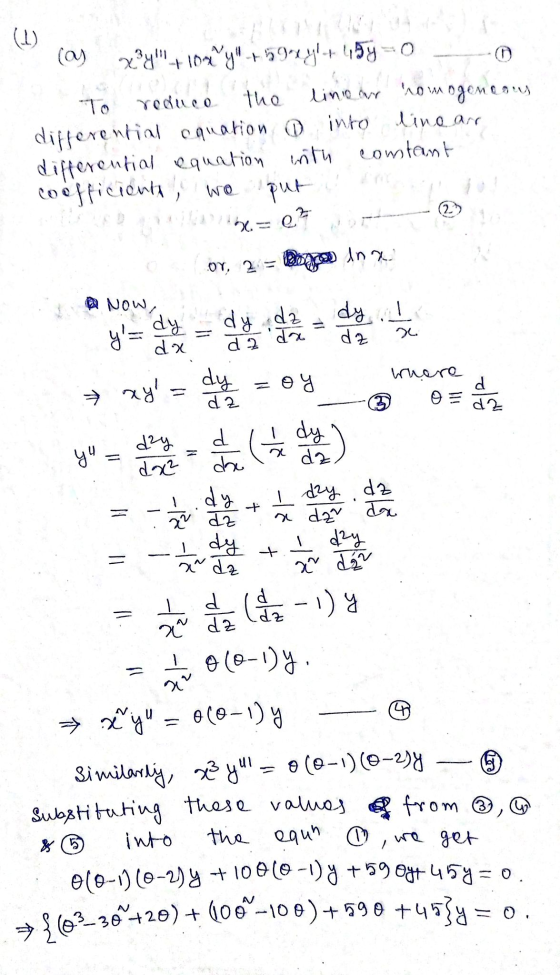 ( 1 ) Yedico the (Oy x ²4 - 104 +59xy+ 45y = 0 linear romogeneous differential equation on into line arr differential equ