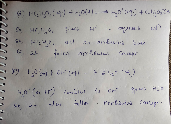 (d) HCsHo, Cag) + H0) Hao (o) +CH,0 So HCH02 sofh ives aqueus arrlenus base arr lenius act folls Comcapt H20t OH (0) 2 H20 Ca