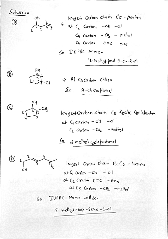 Solutions 2 longest carbon chain Cs-bentan at C₂ Carbon -on rol - Cy Carbon - Cha-methy) - Cu Carbon cac ene IUPAC Name- 4-me