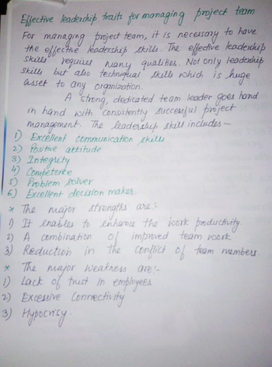 Eilechve leaderchp hraith for managing prject team For managina bwiec o/e to have Dject team, it is neces a skilsyeguis many