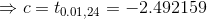 \Rightarrow c =t_ {0.01,24} = -2.492159