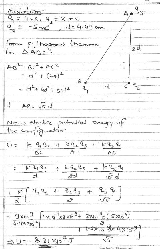 Solution Ja, = 4nc, a,= 3 nc a = 5nc, d = 4.49 cm from pythagoras theorem in DABC! AB²= BC² + AC? d ?+(20)2 ad +44= 502 & A