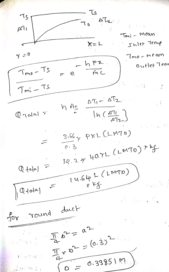 Is Ts ATI Atz To Tomi mean Ihlet Tenip X-L y=0 h pa mc Tmo-mean Outlet Tem Timo Ts - e 3.66 y PXL (LMTD). h As @ Talal 0.3 Tm